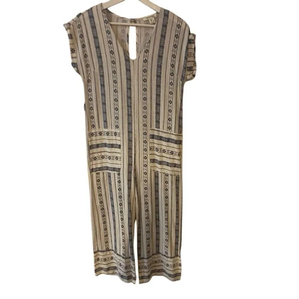 monteau small short sleeve vneck jumpsuit pants cream and blue
